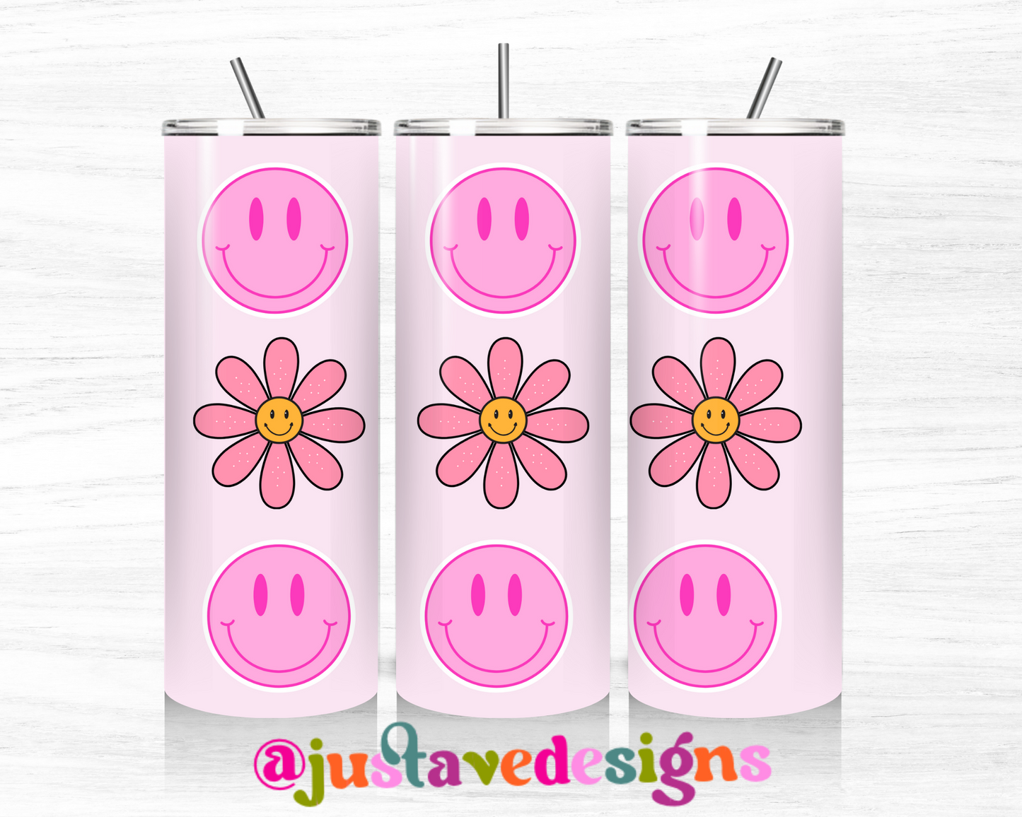 Pink Smiley & Floral Retro Tumbler