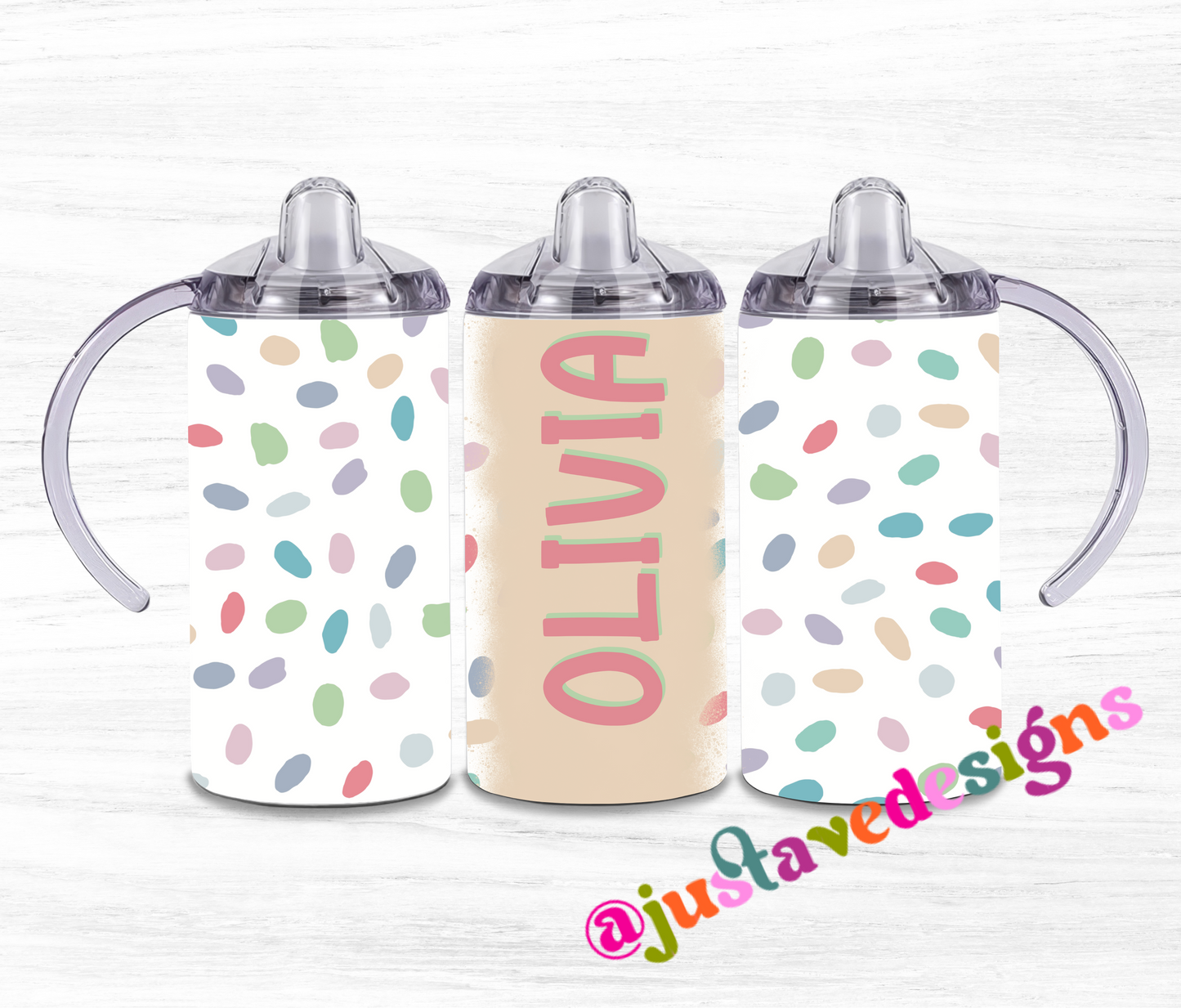 Colorful Dots Personalized Kids 12oz Sippy Tumbler
