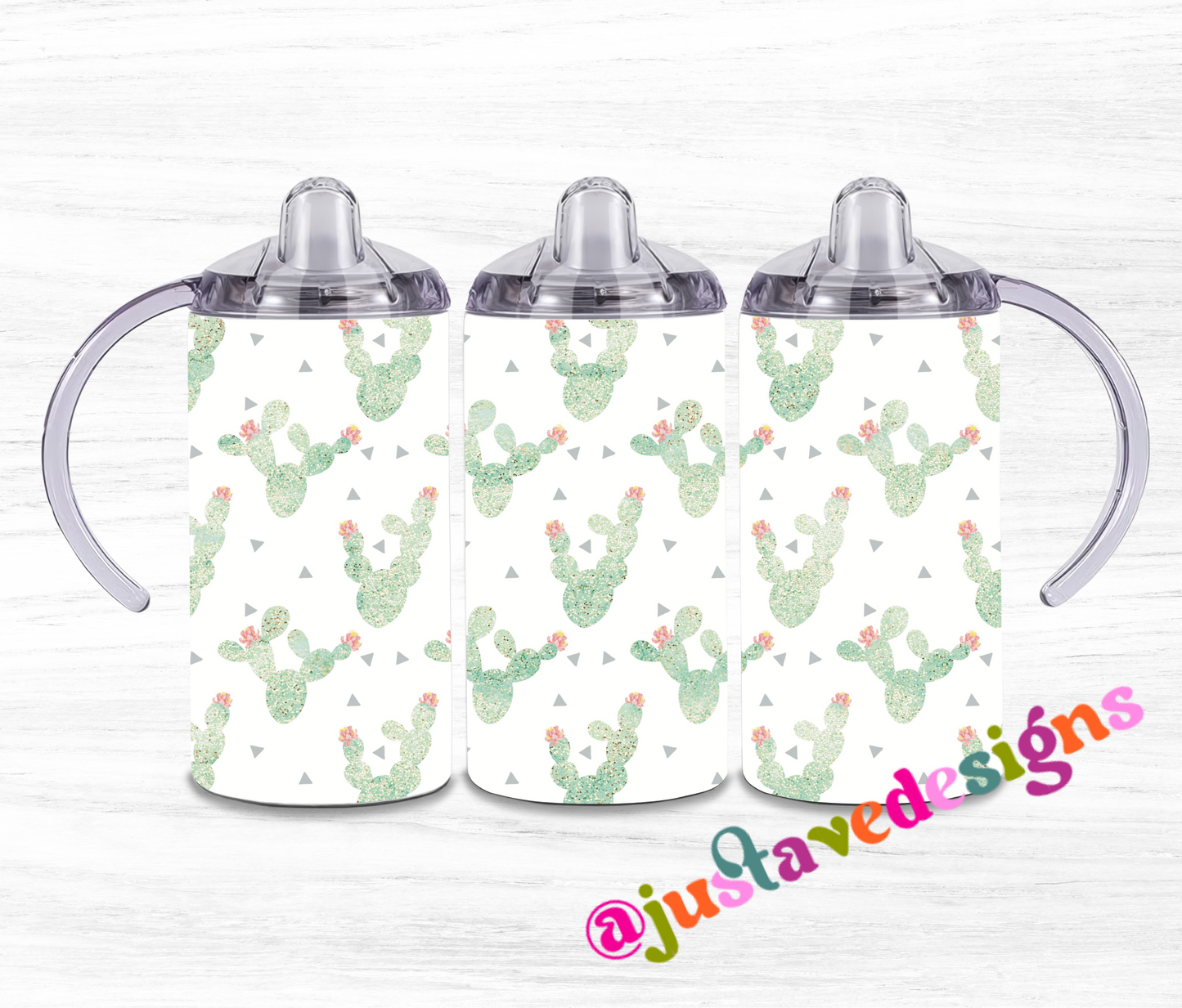 Glitter Cactus Pattern Kids 12oz Sippy Cup Tumbler