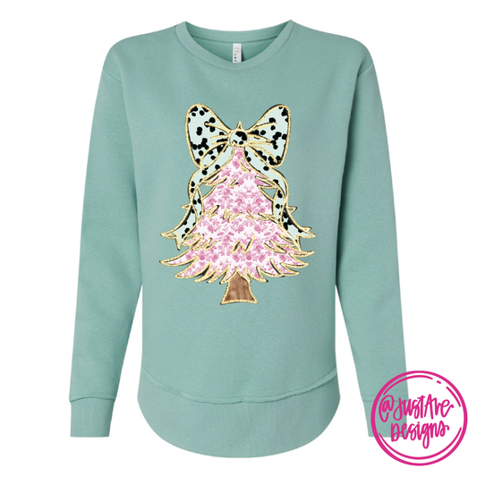 Glitter Christmas Tree Sweatshirt w/ Dotted Print Bow