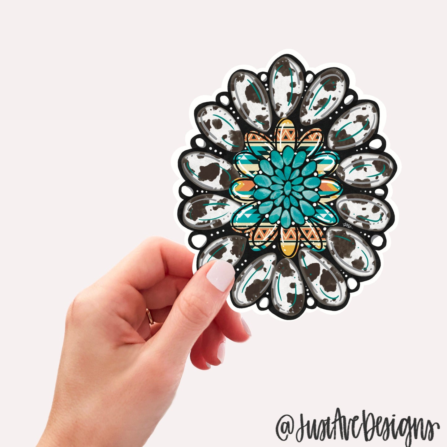Turquoise and Cow Print Squash Blossom Sticker