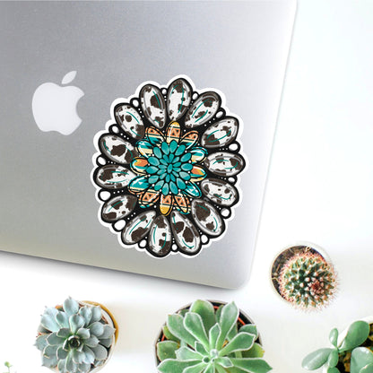 Turquoise and Cow Print Squash Blossom Sticker
